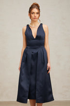 Chantale blue twist-detail satin midi dress Flowering Girl