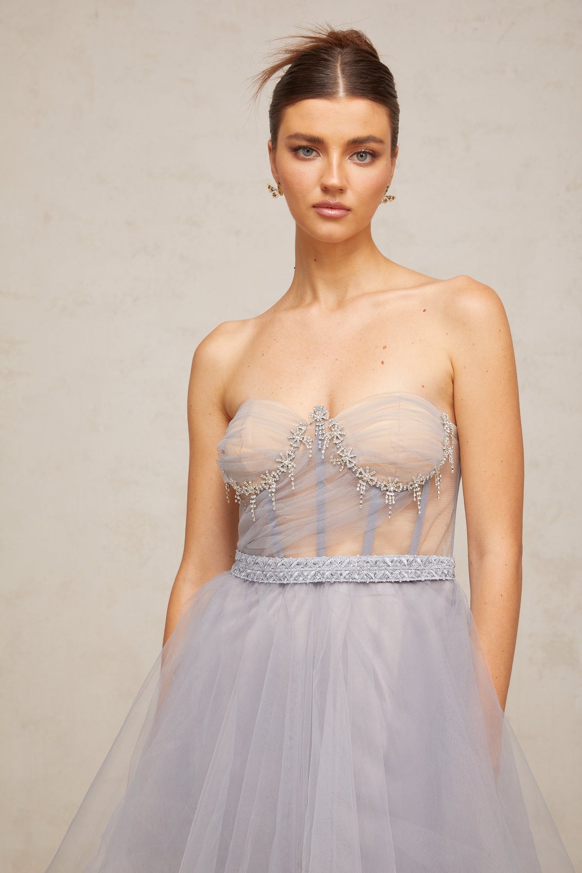 Madeline Grey Embellished Puff Tulle Mini Dress Flowering Girl