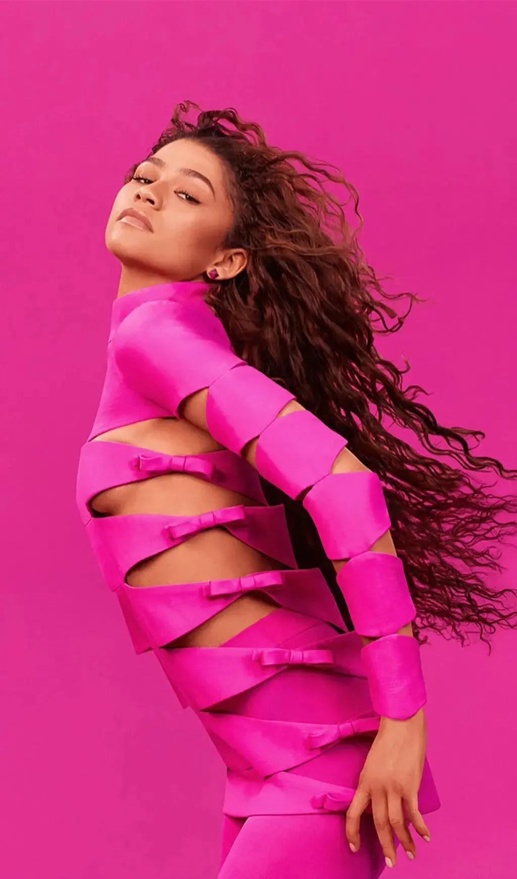 Long Sleeve Hollow Out Mini Bandage Dress In Pink Flowering Girl