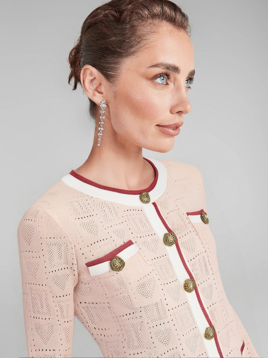 Karine pink long-sleeve patterned-knit mini dress Flowering Girl