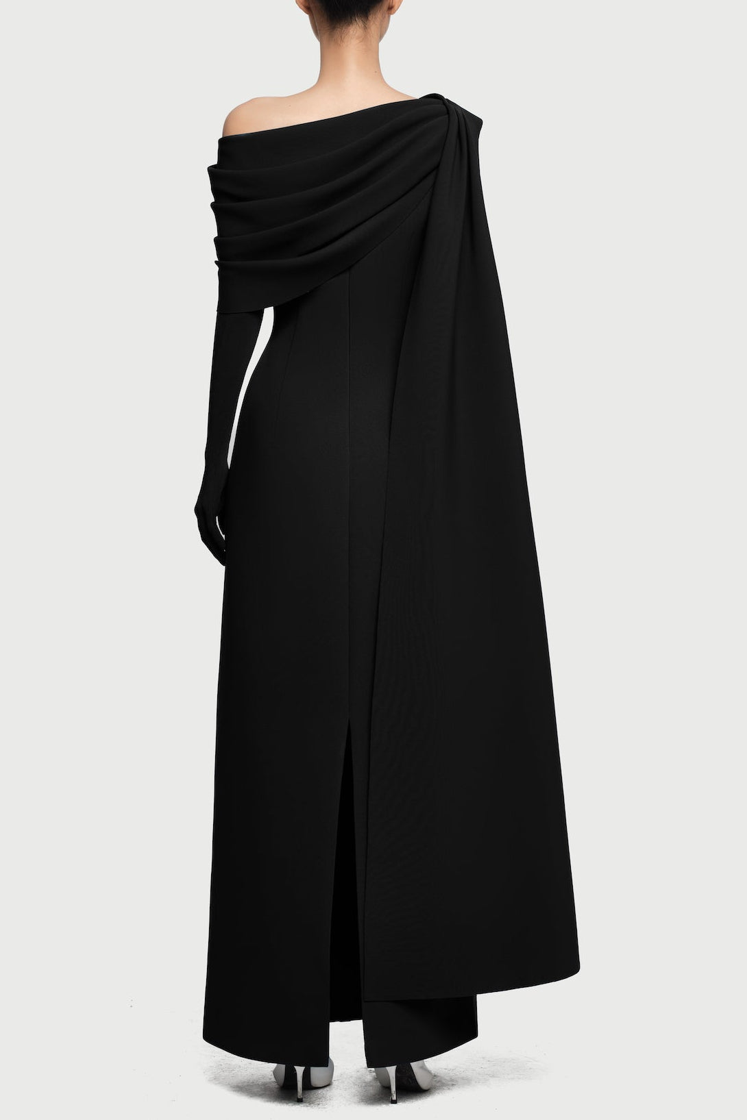 Sibyl One-Shoulder Asymmetrical Pleated Maxi Dress In Black Flowering Girl