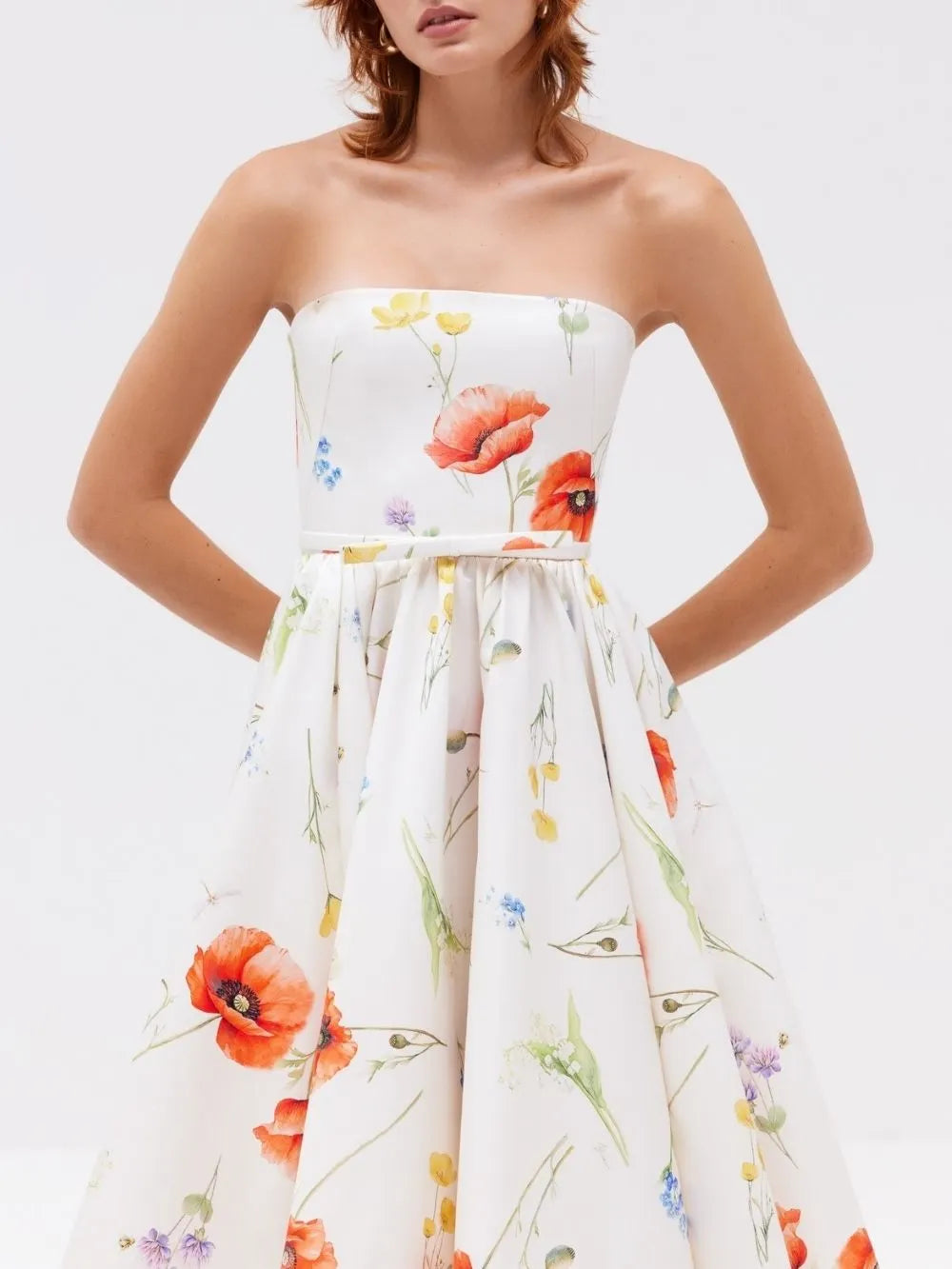 Manjit Strapless Floral Midi Dress Flowering Girl