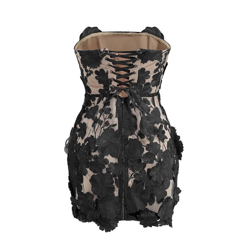 jessica floral embroidery Mini Dress in black Flowering Girl