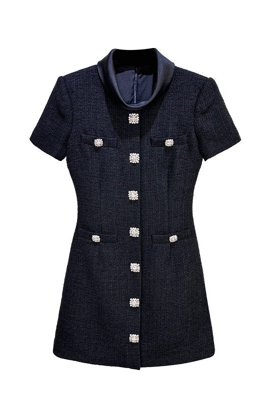 Tabitha Boucle Collared Tweed Mini Dress In Black Flowering Girl