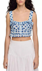 Josie Gingham Linen Blend Crop Top Flowering Girl