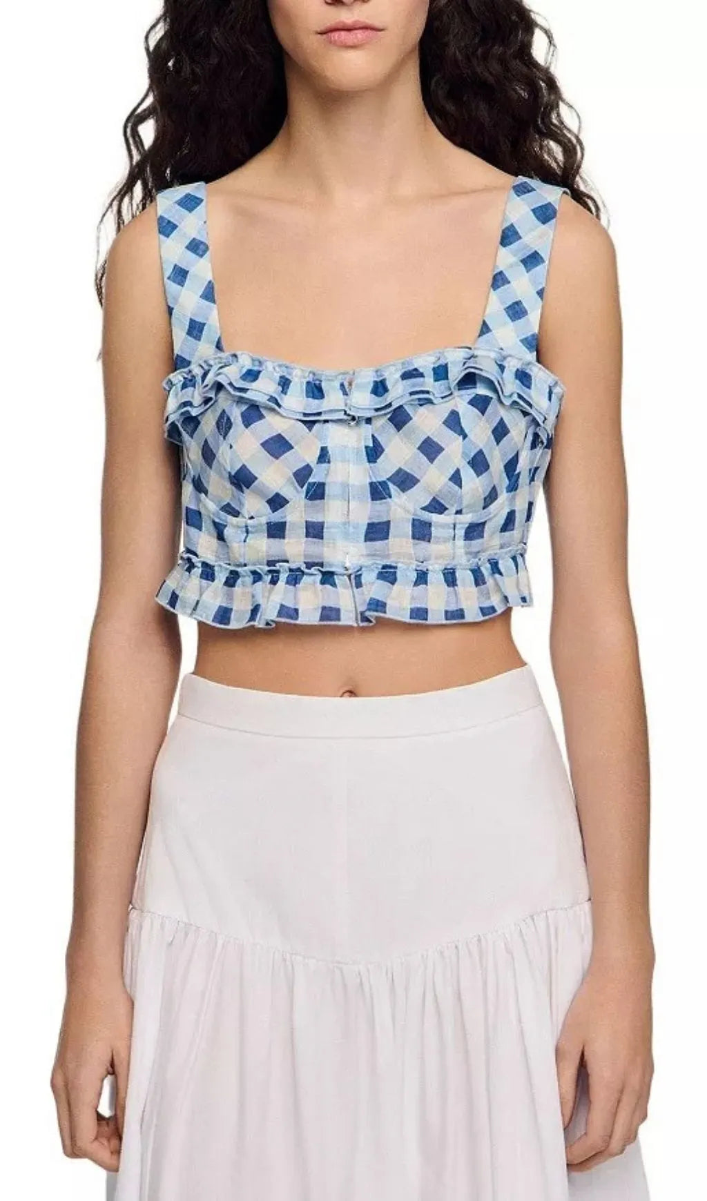 Josie Gingham Linen Blend Crop Top Flowering Girl