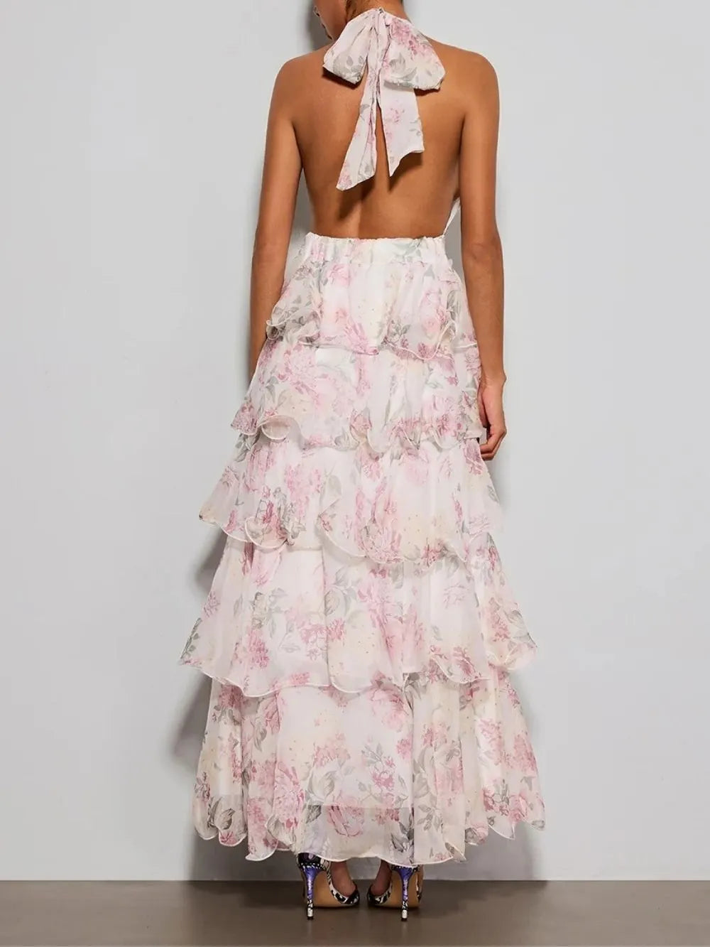 Errin Halterneck Ruffle Tiered Floral Maxi Dress Flowering Girl