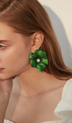 Atalanta Green Petal Alloy Earrings Flowering Girl