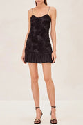 Lillie Spaghetti Floral Ruffle Mini Dress - Black Flowering Girl
