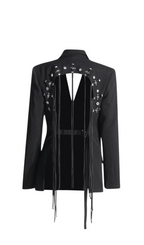 Vienna Hollow Fringe Backless Blazer In Black Flowering Girl
