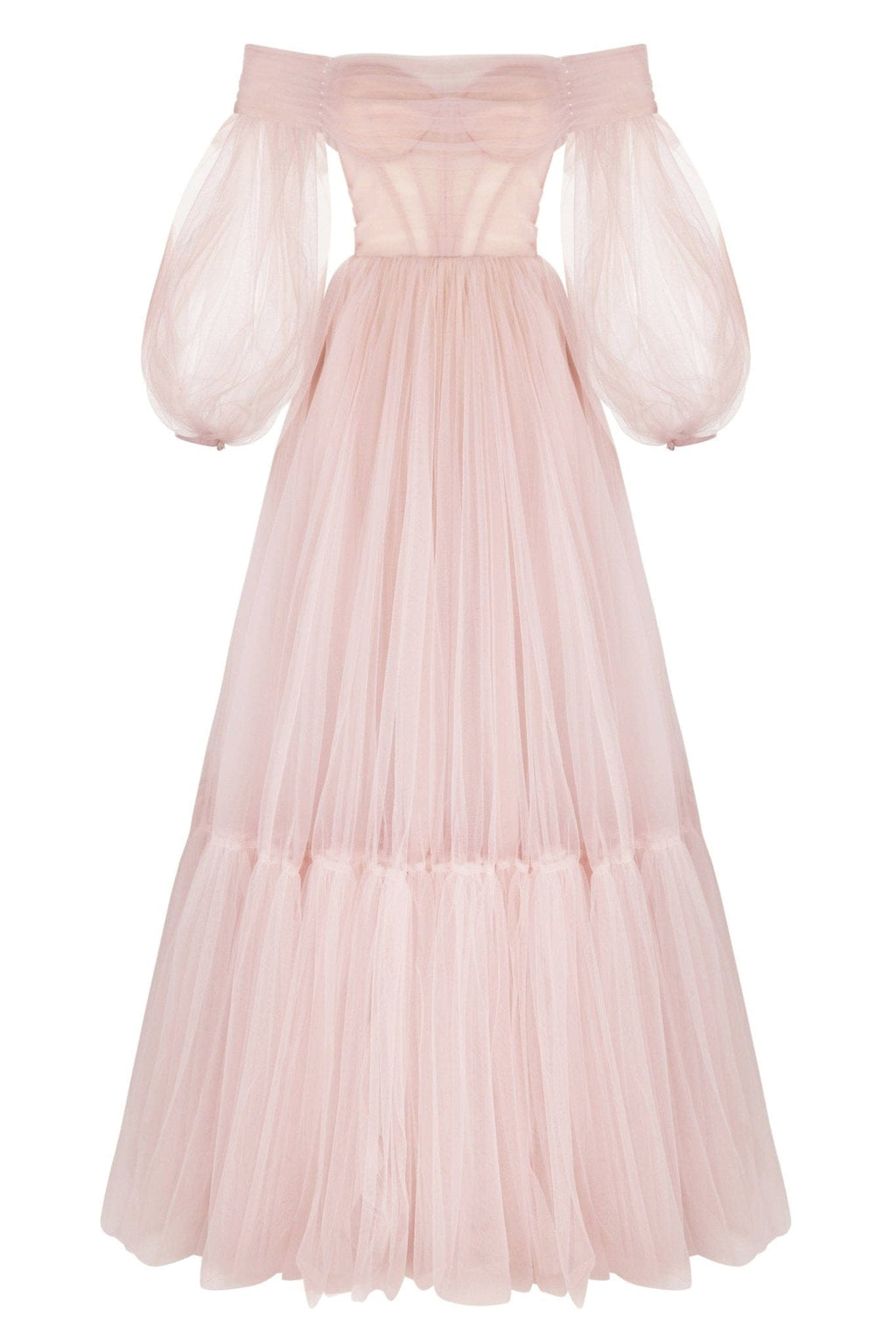 Misty Rose Sheer Sleeves Maxi Tulle Dress Flowering Girl