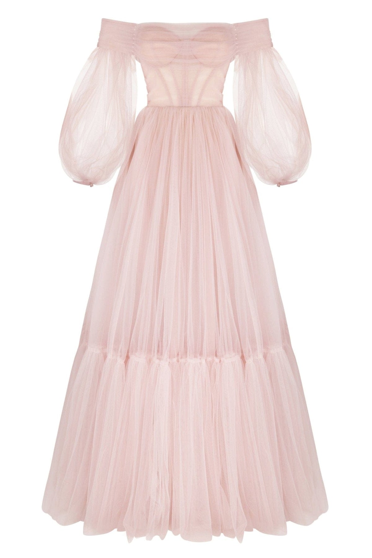 Misty Rose Sheer Sleeves Maxi Tulle Dress Flowering Girl