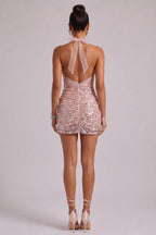 Blush Pink Sequin Halter Mini Dress Flowering Girl