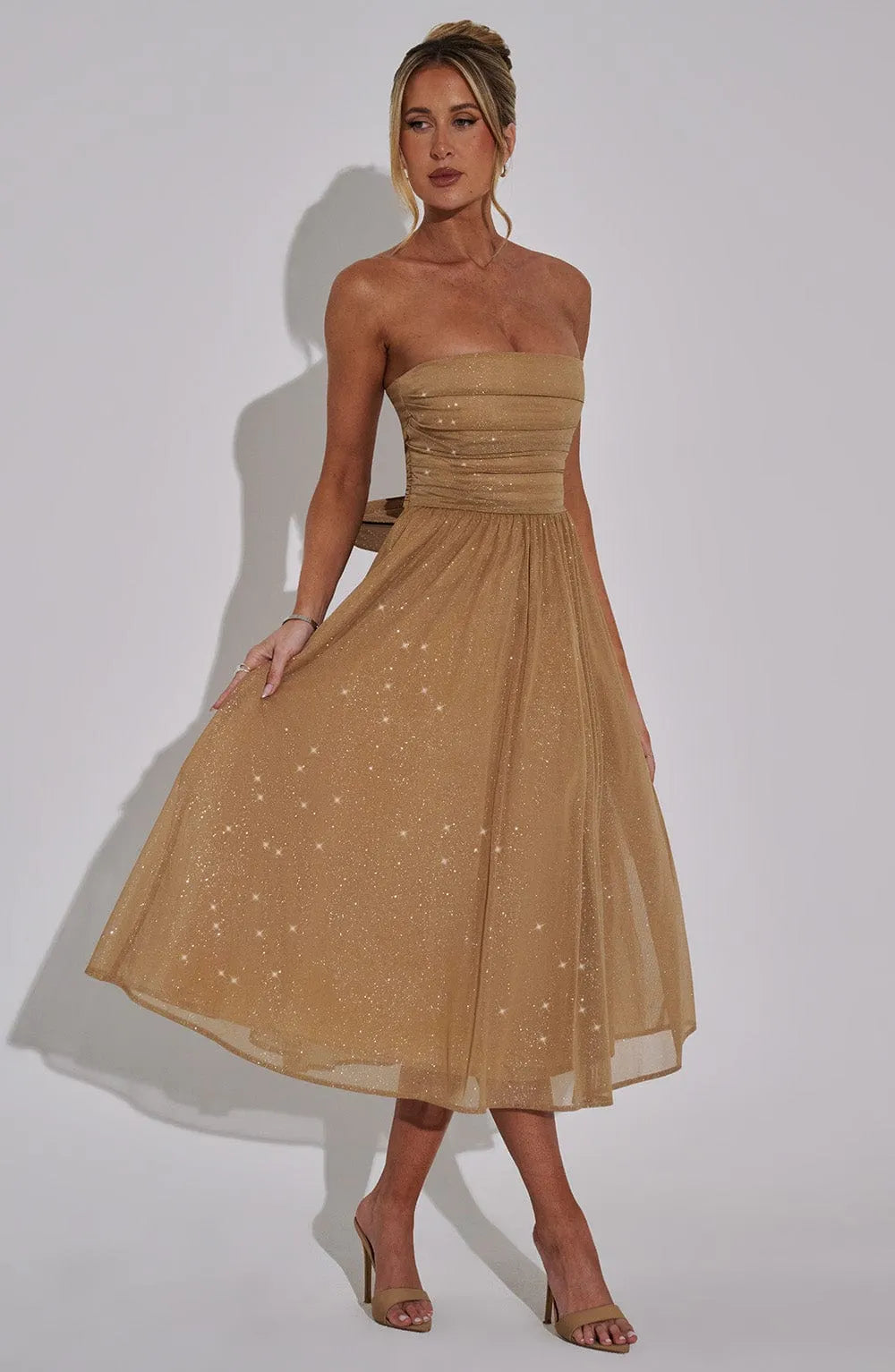 Marissa Midi Dress - Gold Sparkle Flowering Girl
