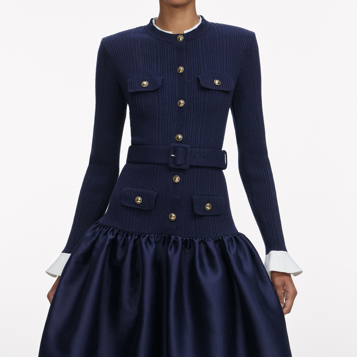 Jane Navy Knit Taffeta Midi Dress Flowering Girl