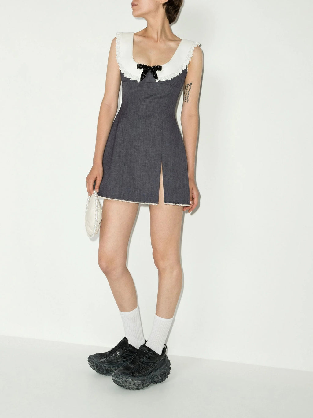 GREY FRILLED NECK DRESS Flowering Girl