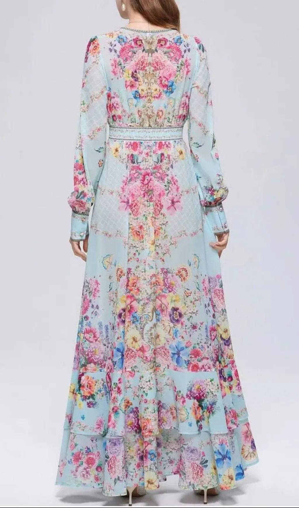 Xaviera Chiffon Mesh A-Line Printed Maxi Dress Flowering Girl