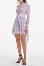 Sabrina Lilac Long Sleeve Lace Satin Mini Dress Flowering Girl