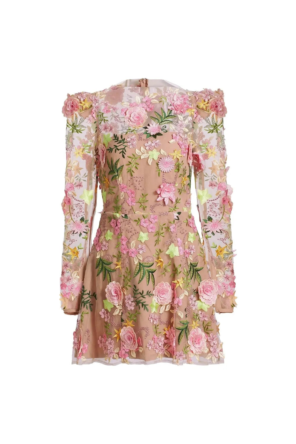 caitlin A-line Floral long sleeve Mini Dress In Pink Flowering Girl
