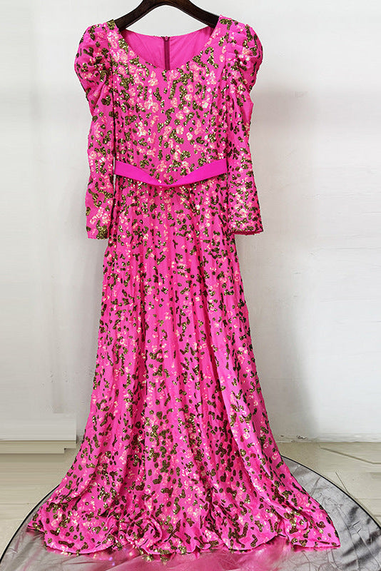 Pink Embroidered Sequin Long Dress Flowering Girl