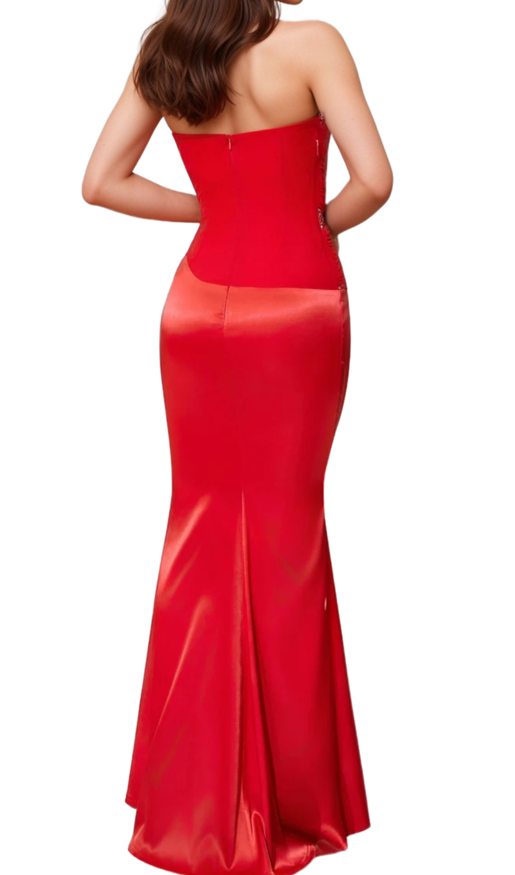 audrey sequin embellished strapless bodycon maxi dress in red Flowering Girl