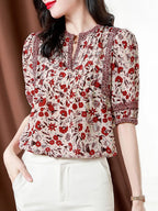 Lesley Classic Puff Sleeve Printed Top Flowering Girl