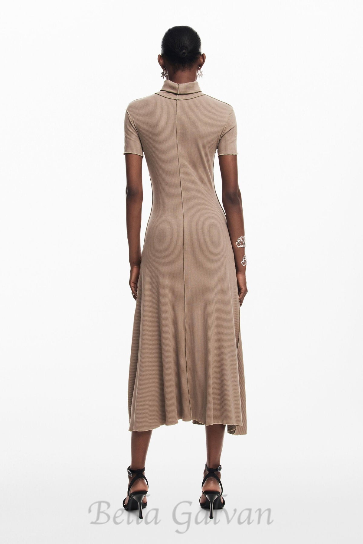 camel bodycon midi dress with high neck Flowering Girl
