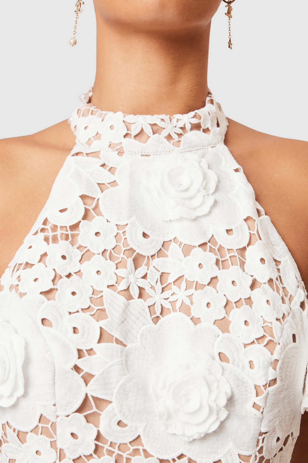 Shyheim Floral Appliqué Lace Halter Midi Dress Flowering Girl