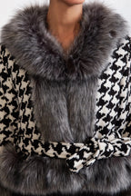 Natividad Houndstooth Wool Belted Coat With Fur Flowering Girl