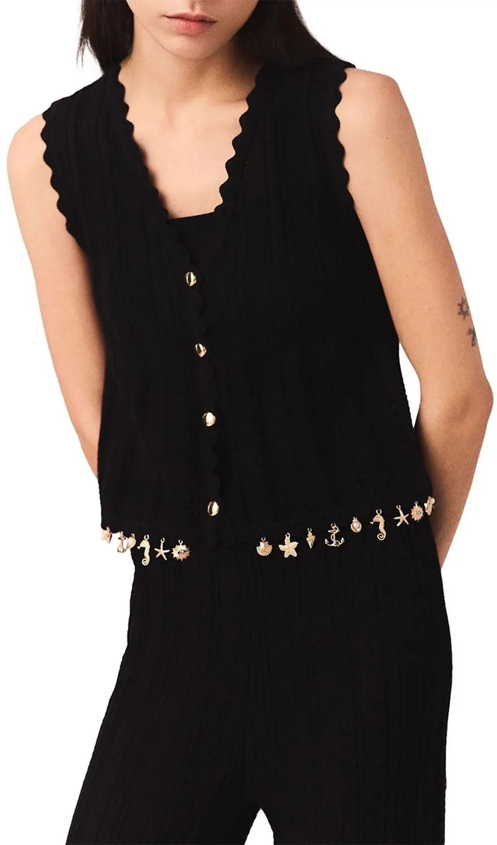 Gold Tone Embellished Knit Cardigan Flowering Girl