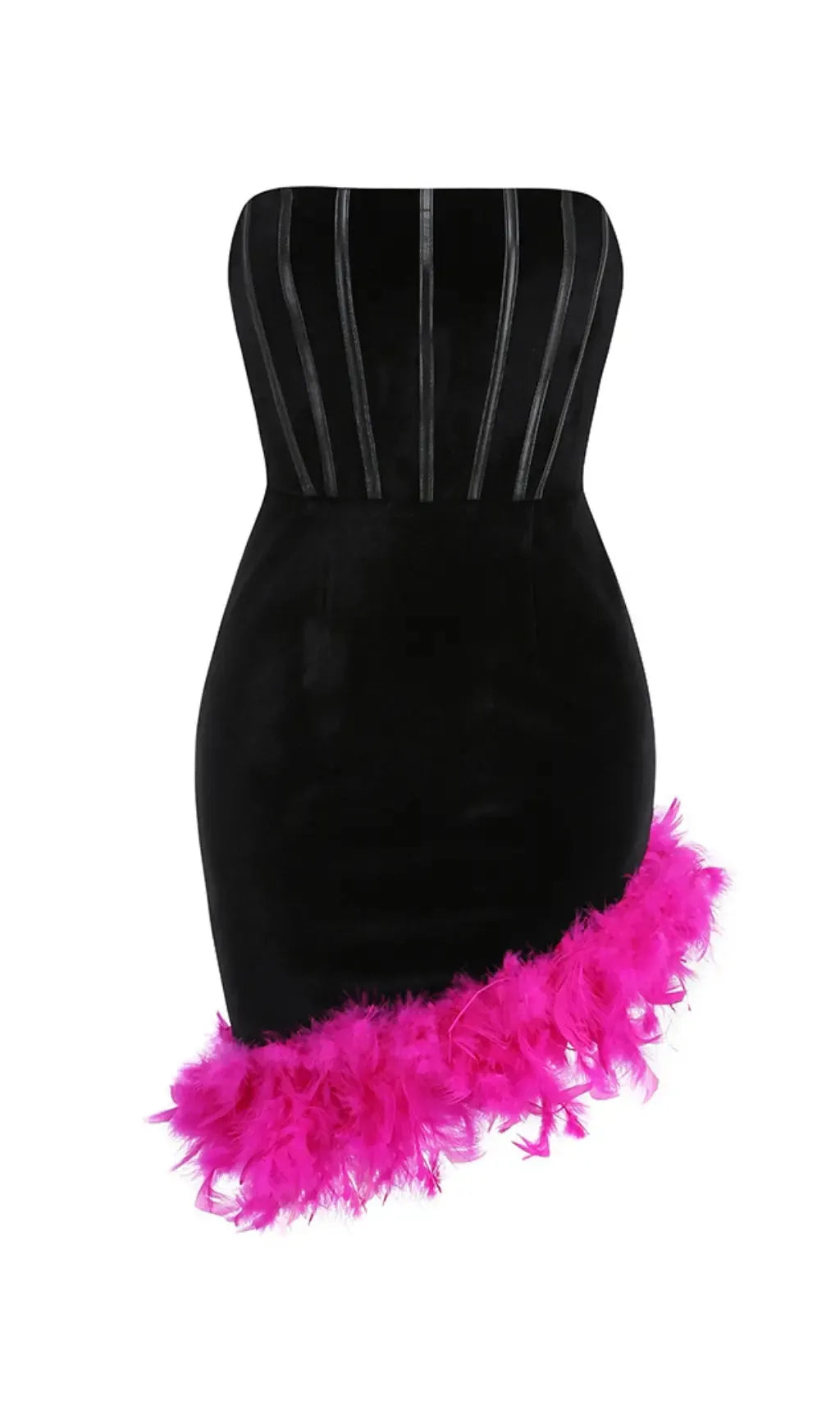 Feather Corset Minii Dress In Black Flowering Girl