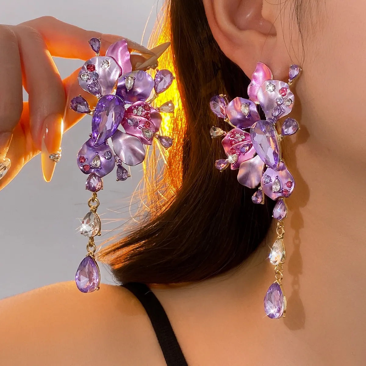 Jett Diamond Flower Earrings Flowering Girl