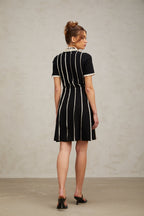 Zazie Black Vertical-Striped Ruffle-Trim Knit Mini Dress Flowering Girl
