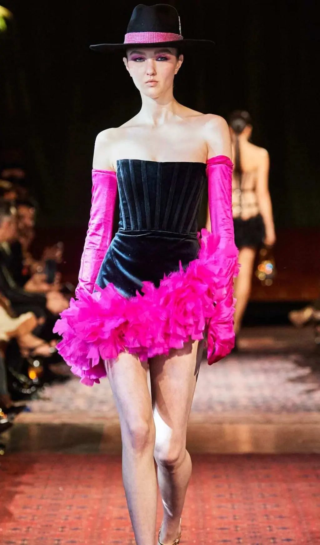 Feather Corset Minii Dress In Black Flowering Girl
