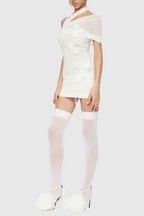 One Shoulder Floral Mesh Ruched Mini Dress Flowering Girl