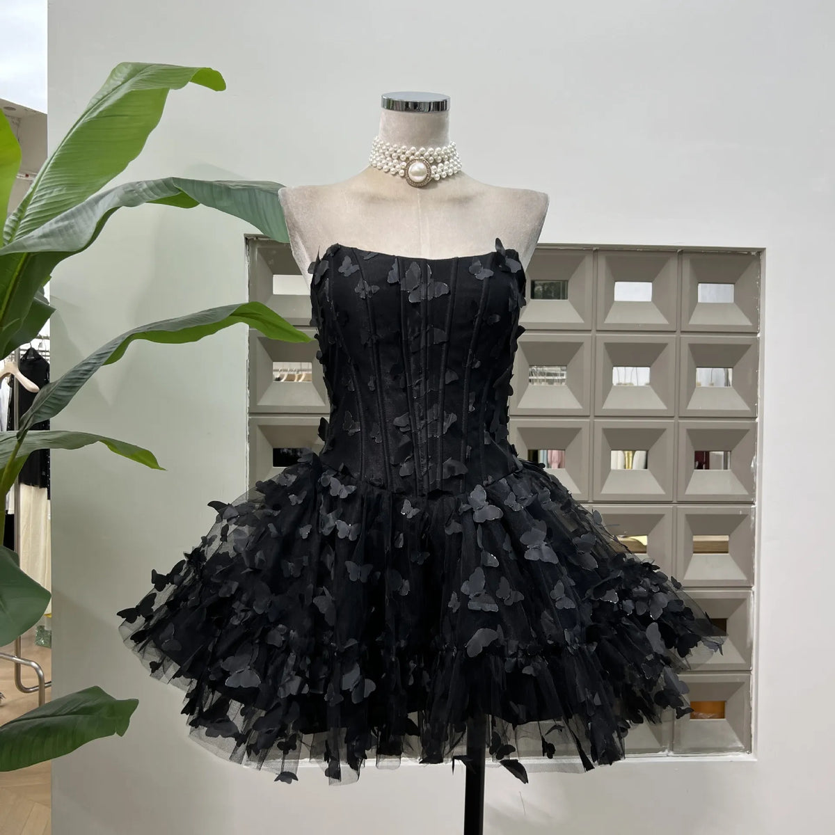 Fyra Strapless Corset Butterfly Embellished Mini Dress Flowering Girl