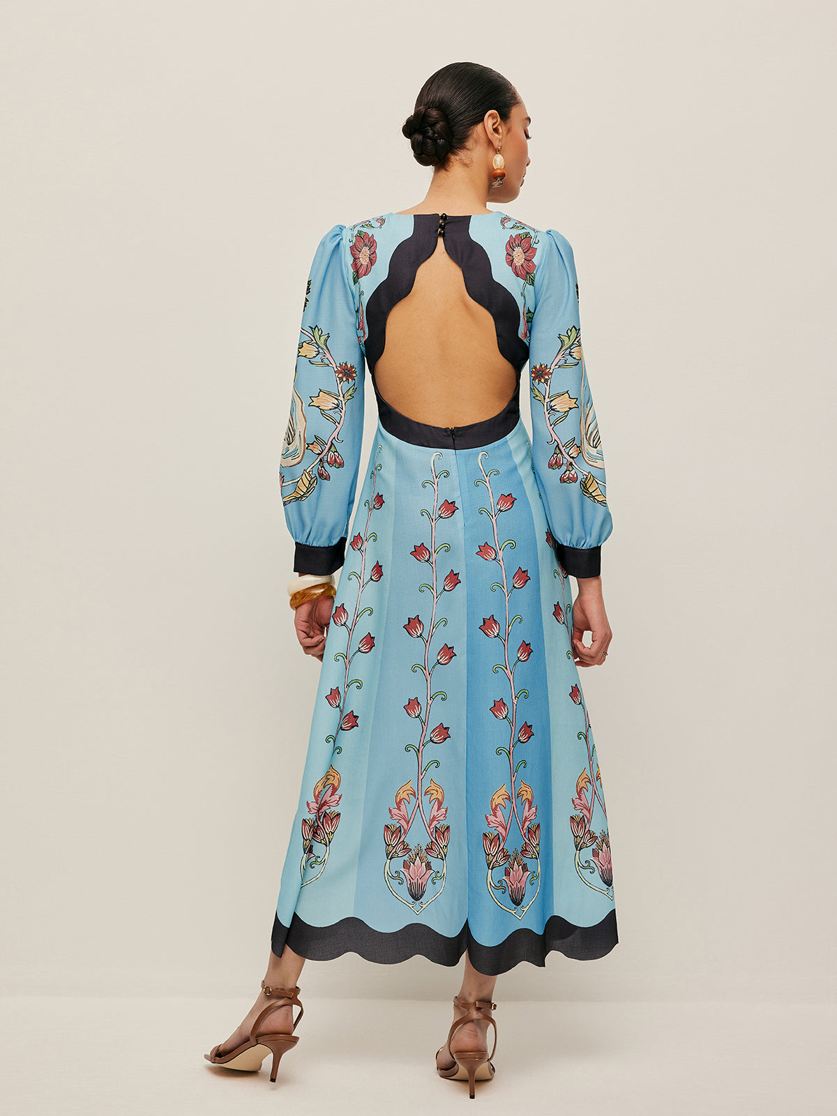 Elegant Backless And Puff Sleeve Floral Dress Flowering Girl