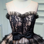 Lorraine Bow Lace Strapless Puffy Mini Dress In Black Flowering Girl