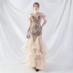 Feather Sequin Strapless Tulle Maxi Dress Flowering Girl