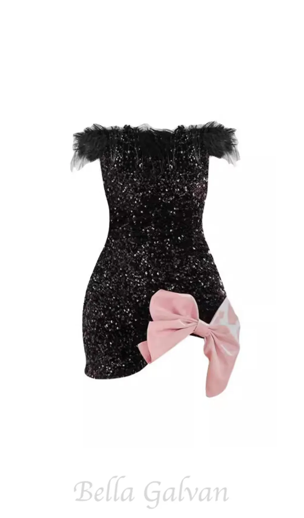 bow-embellished sequined mini dress in black Flowering Girl