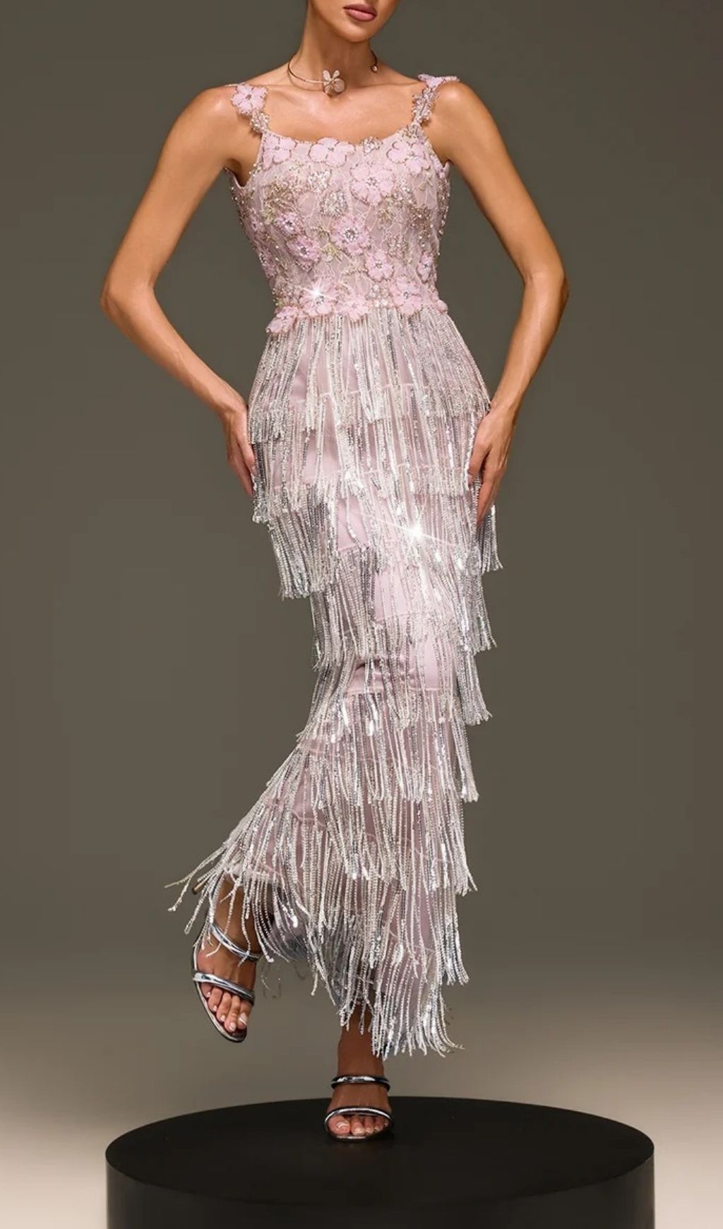 Heldris Fringe Sequin Flower Maxi Dress Flowering Girl