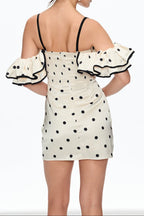 hermosa Dot Off Shoulder Mini Dress In White Flowering Girl