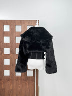 Adelaide Faux Fur Corset Jacket In Black Flowering Girl