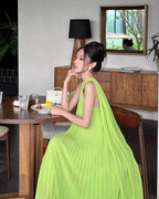 Alyssa Pleated Grass Green Maxi Dress Flowering Girl