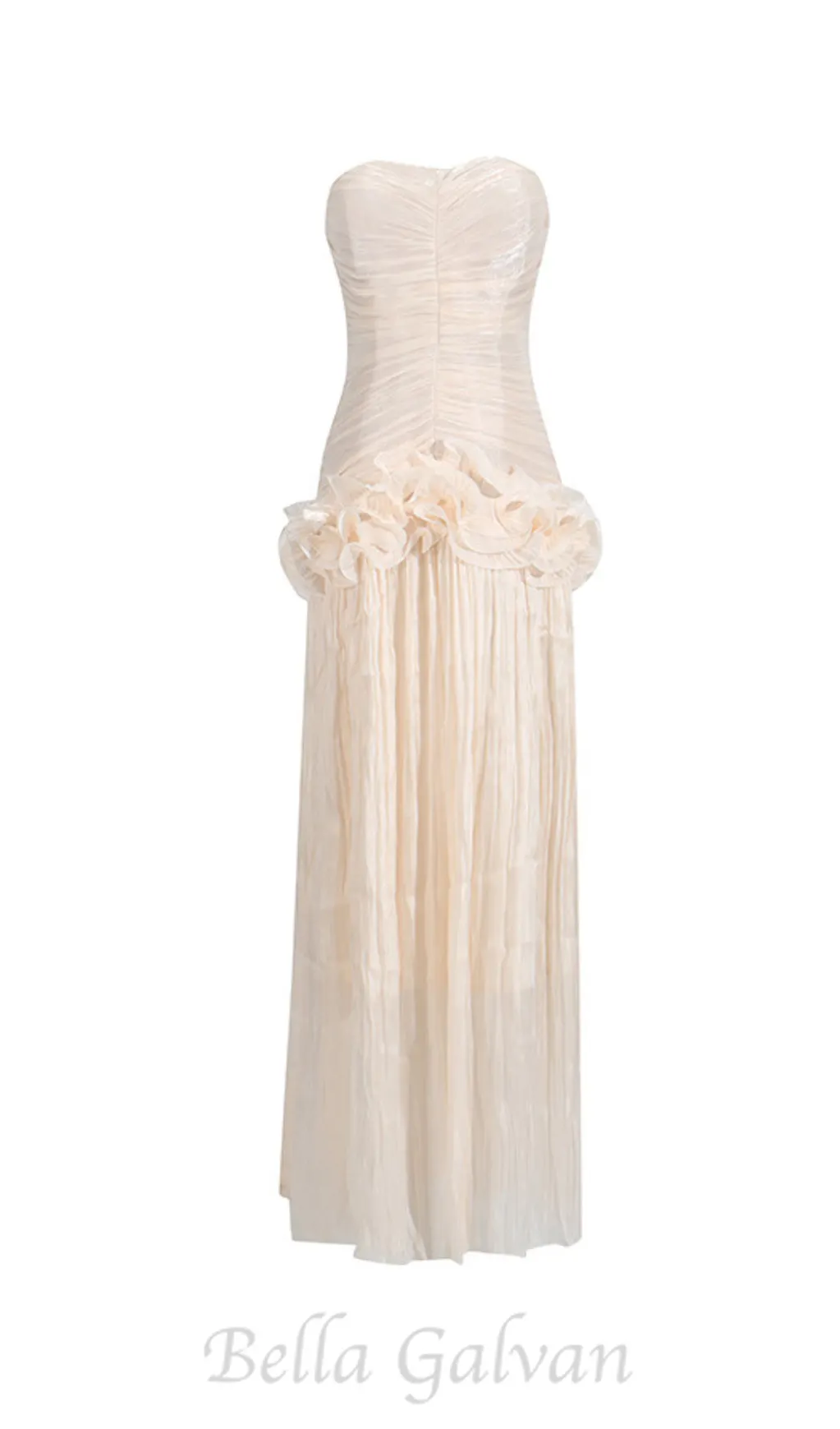 ruffle-embellished pleated maxi dress in apricot Flowering Girl