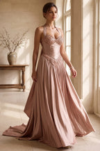Rose Gold Satin A-Line Evening Gown Flowering Girl