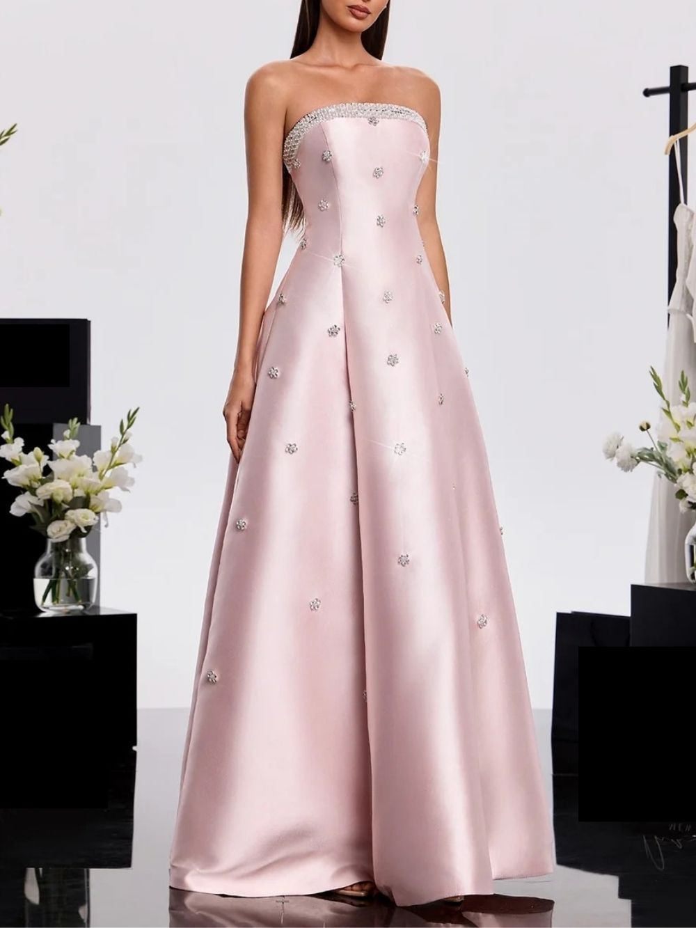 Harumi Strapless Rhinestone Satin Dress Flowering Girl