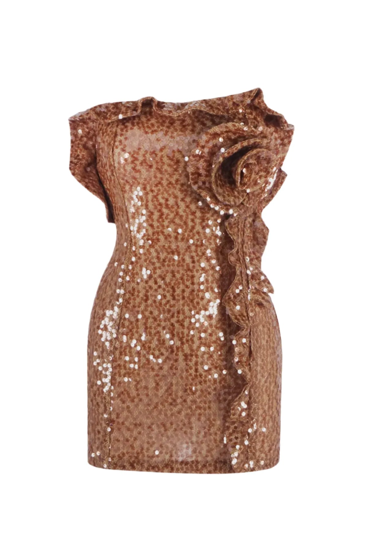 Charae Sequin Floral Strapless Mini Dress in brown Flowering Girl
