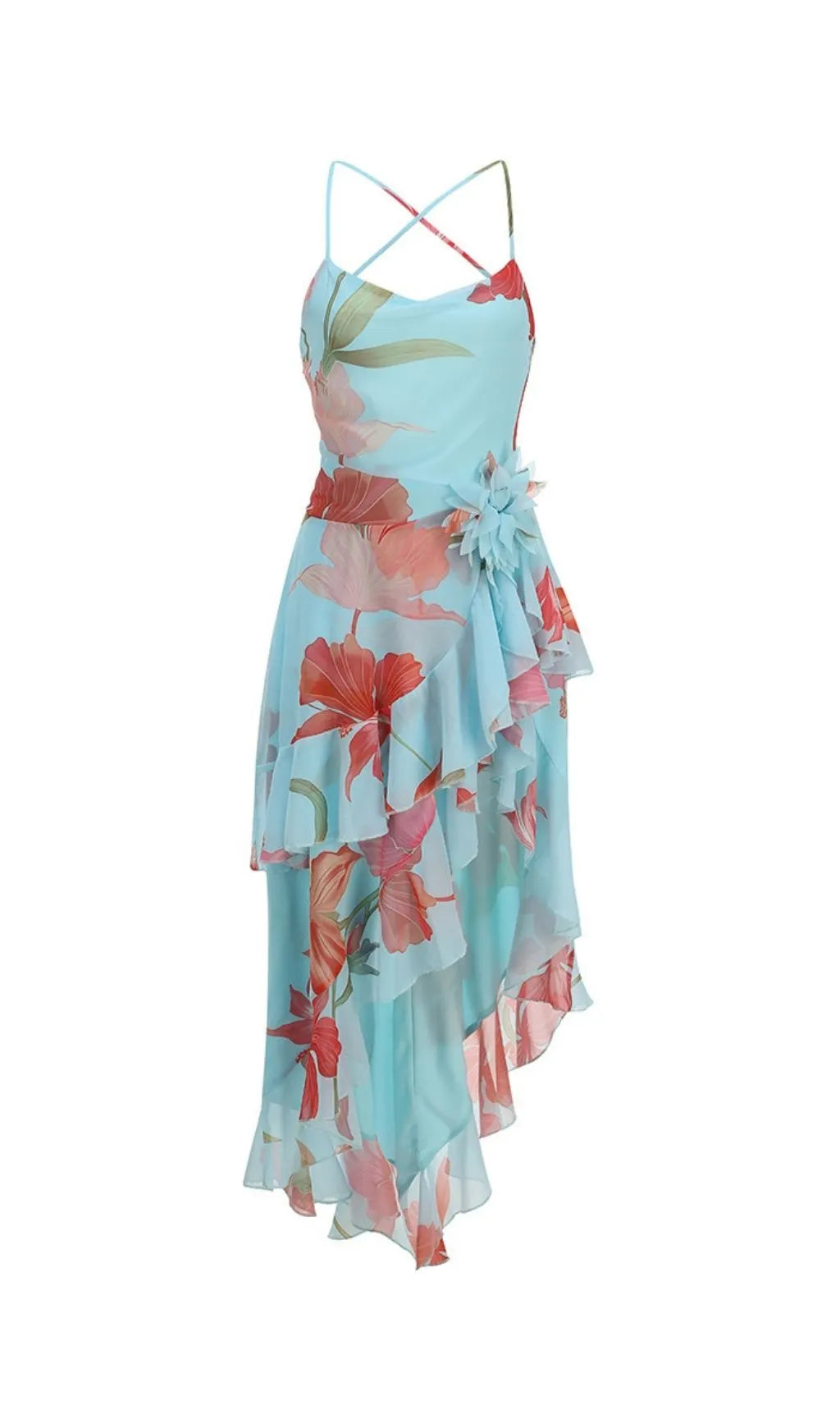 Ferune Spaghetti Floral Split Maxi Dress Flowering Girl