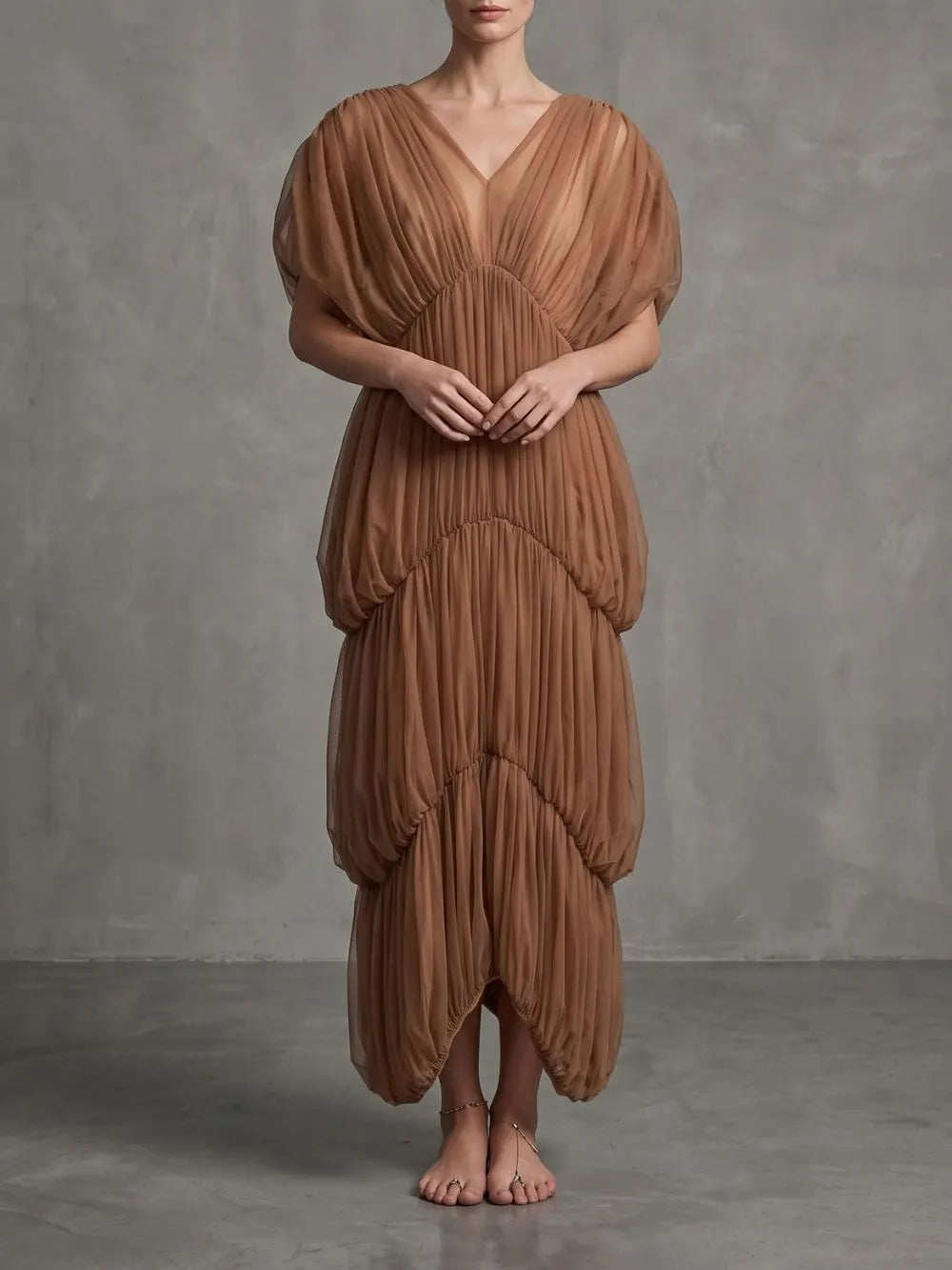 Misa V-Neck Pleated Maxi Dress Flowering Girl